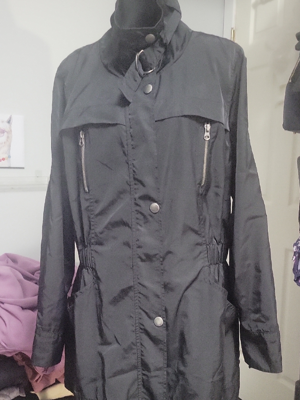 SoyaConept Large Black Water Resistant Trench Coat Jacket